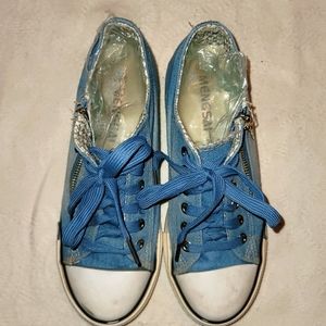 Mengsai sneakers blue canvas zipper sides sz 6